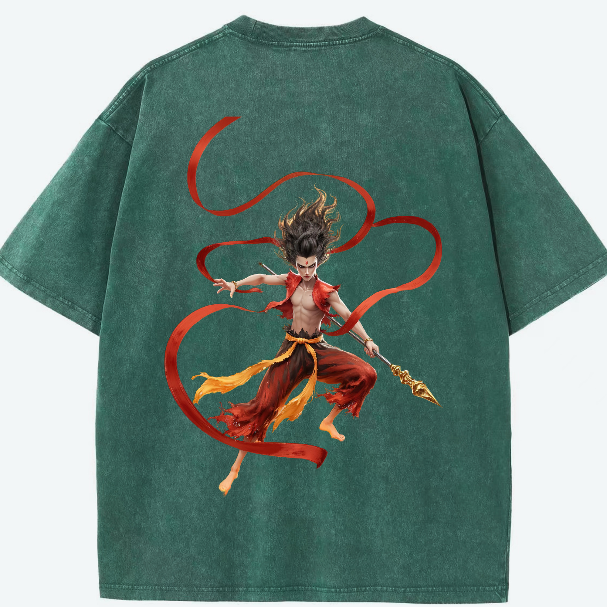 （画像用） Ne Zha 2 ナタ 魔童の大暴れ 綿100% ヴィンテージ風 半袖Tシャツ（背面プリント）